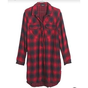 Madewell red and black lumberjack flannel shirt dress sz small oversized‎